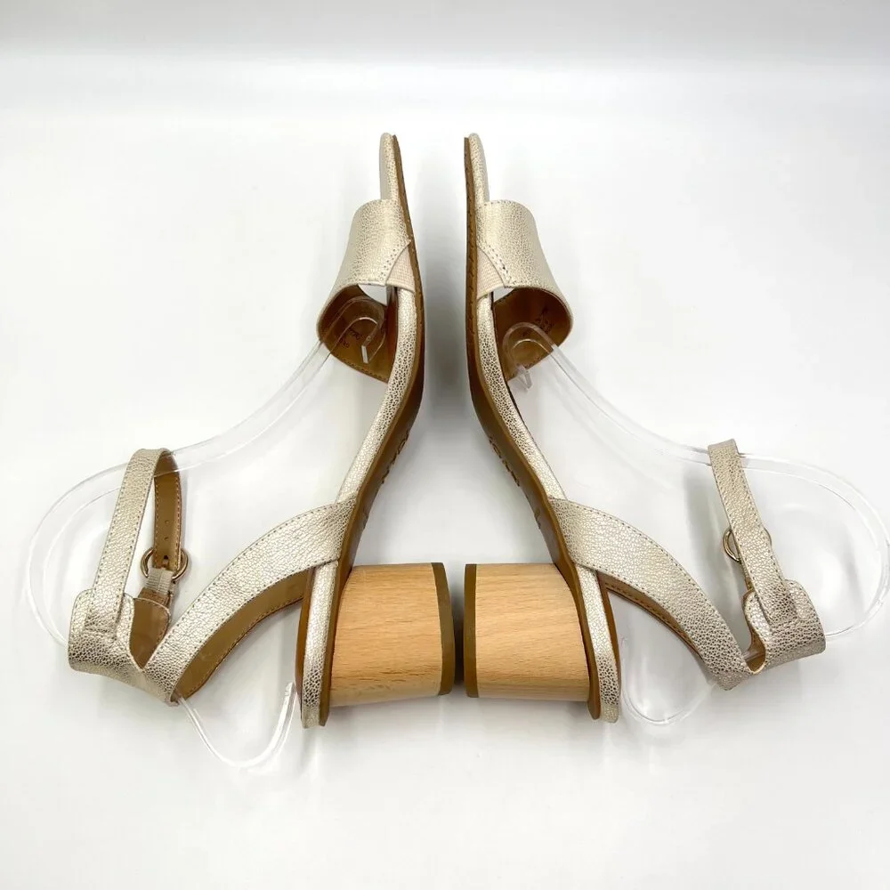 NYDJ Womens Size 9.5 Georgia Gold Wood Block‎ Heels Dress Sandals Shoes